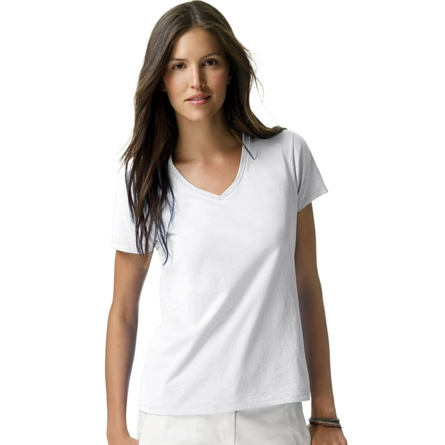 Hanes T-Shirt à Col en V Nano-T pour Femmes, TP, Blanc
