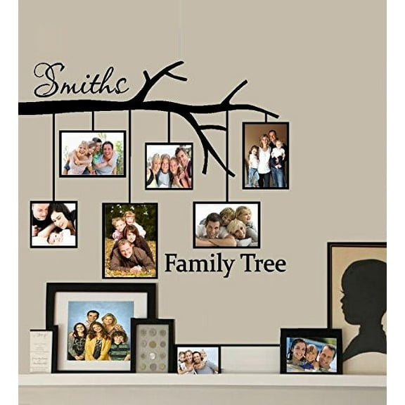 Decal ~ FAMILY TREE WITH PICTURE FRAMES: CUSTOM NAME ~ WALL DECAL, 23" X 27.5"