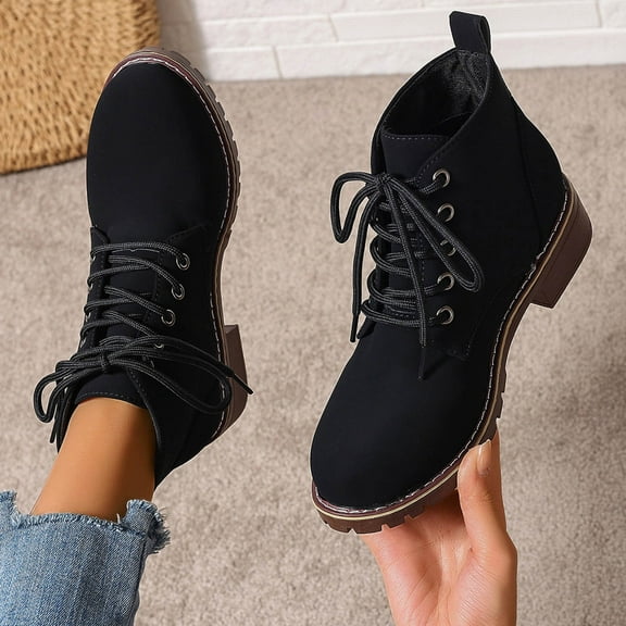 Bnwani Women Low Heel Boots Shoe Fall Winter Toe Thick Chunky Ankle Velvet Warm Elastic Versatile Comfortable Suede Boot Black Size 5.5