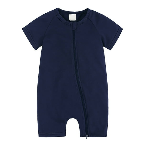 Gibobby Ropa Para Bebe de verano para niño y niña, sin mangas, de Color sólido, ropa cómoda para el , trajes con cremallera(Marina, 0-3 Meses)