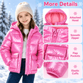 thumbnail image 6 of Lanbubble Girls Shiny Puffer Jacket Hooded Winter Coat Warm Outerwear for Kids 7-14Y, 6 of 9