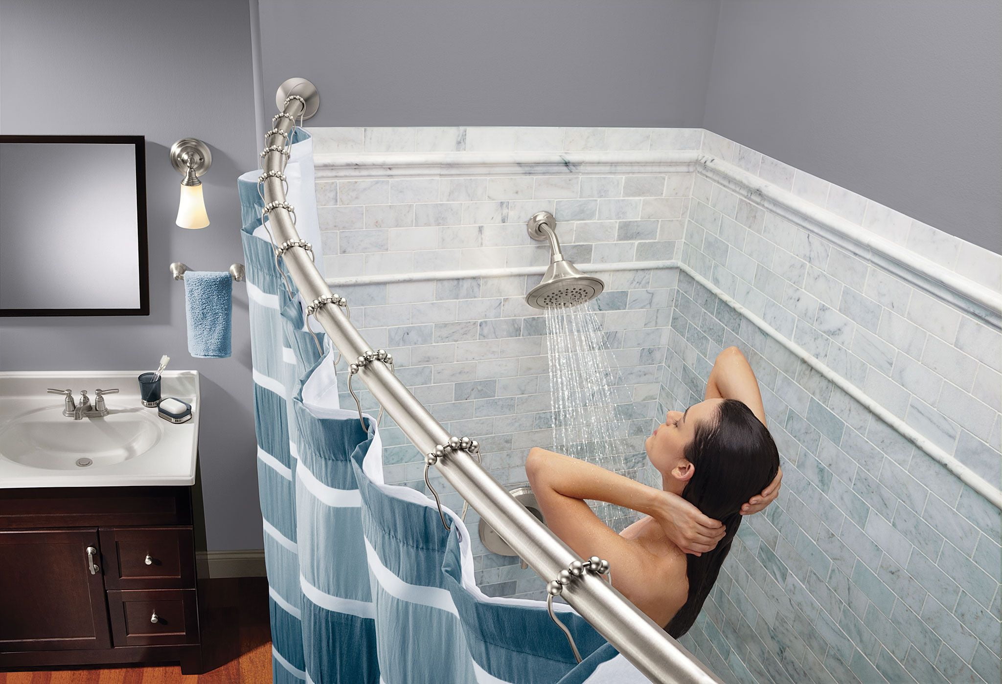 Moen Csr2172bn Brushed Nickel Tension Curved Shower Rods Com