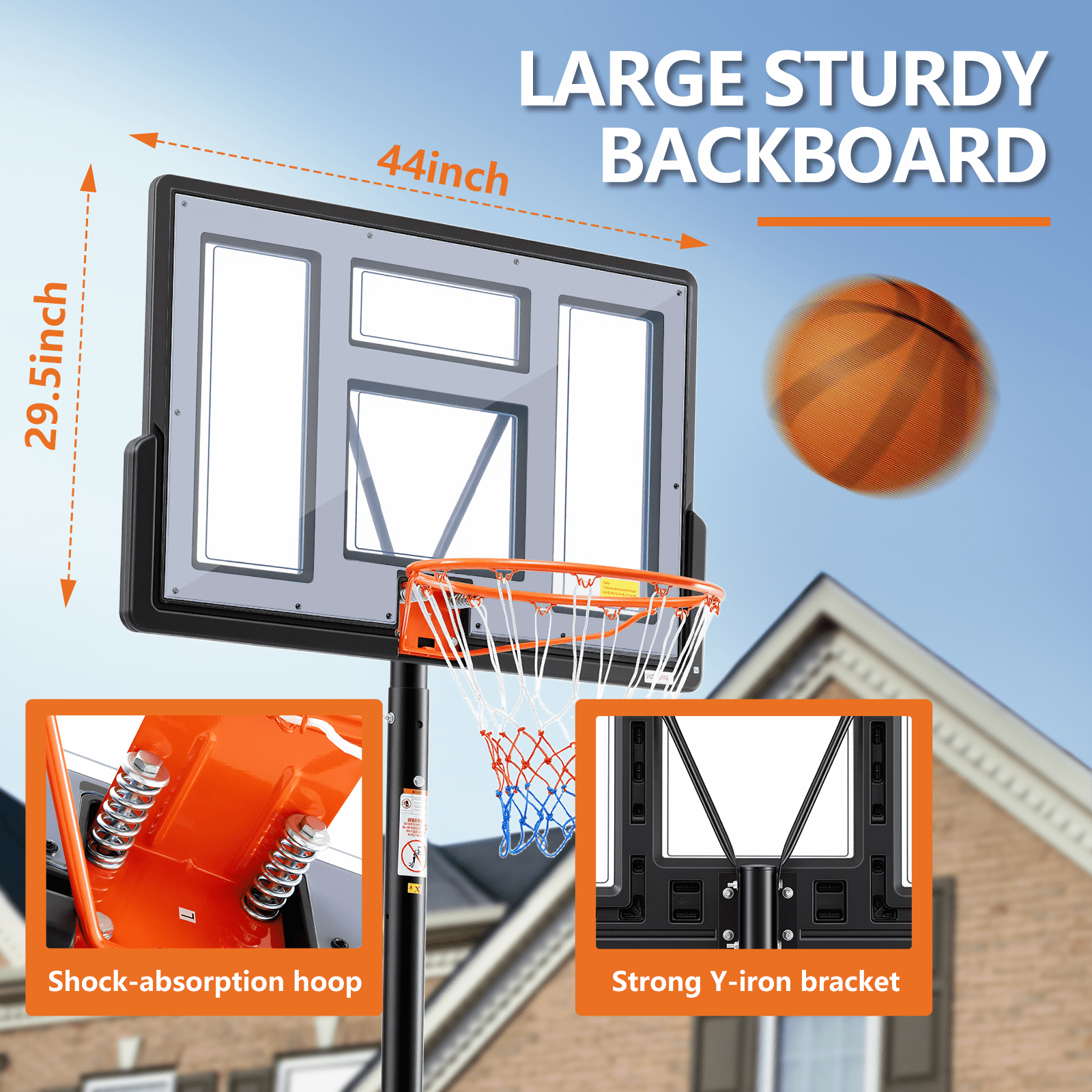 SHOUFTW 10 ft Basketball Hoop, Adjustable Portable System for Kids Youth & Adults, Indoor Outdoor Training Practice with Sturdy Stand, Gray