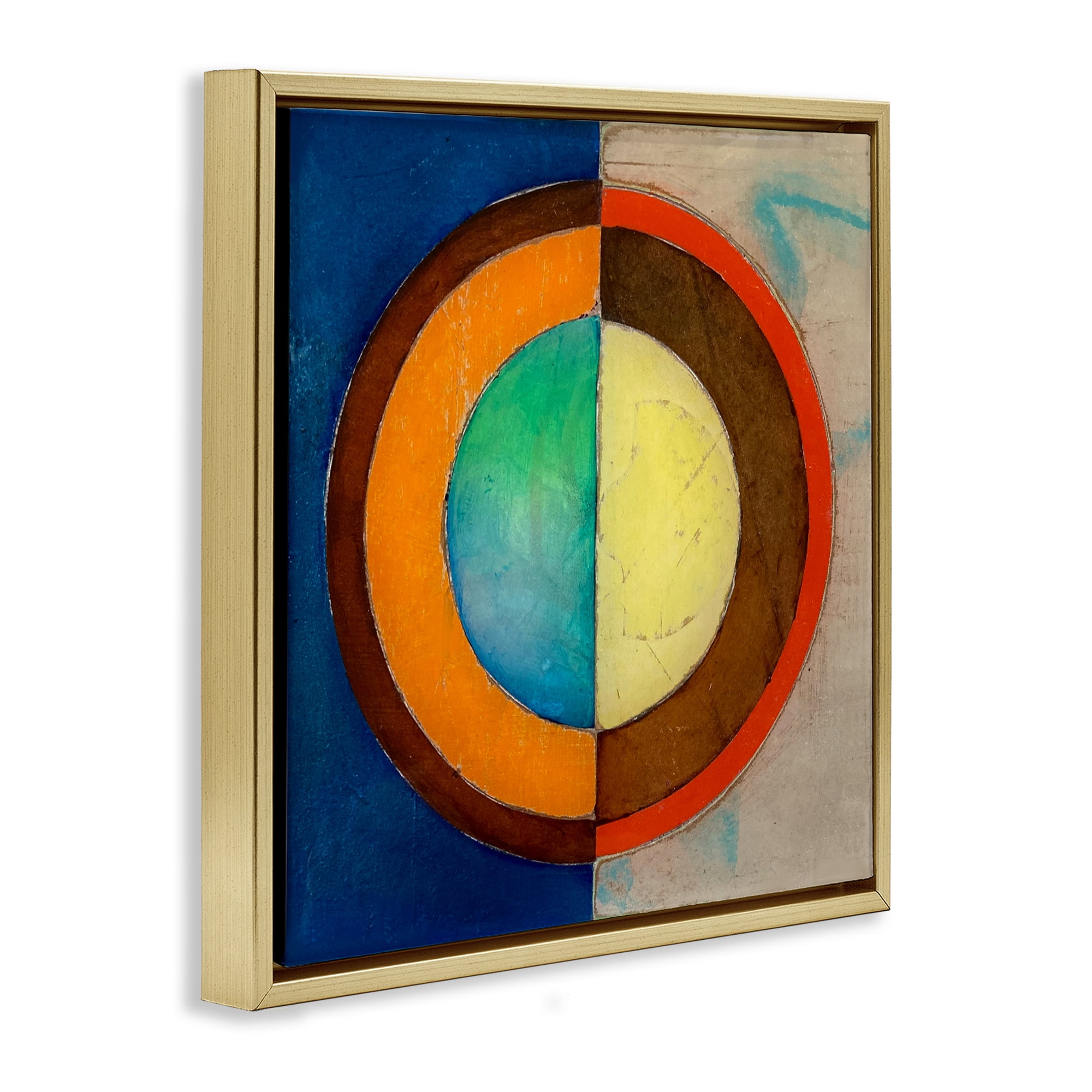 Stupell Industries Bright Vertical Circle Symmetry Gold Framed Floater Canvas Wall Art, design by Matthew Finger