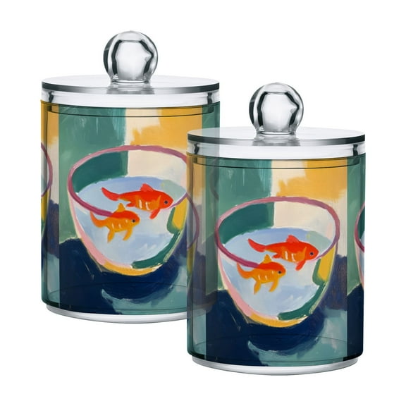 Yayeee 2 Pack Qtip Holder Bathroom Cotton Swab Canister with Lid Clear Dispenser Set, Goldfish Bowl