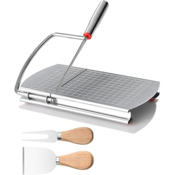 Cheese Slicer, Multipurpose Cheese Cutter Stainless Steel Cheese Slicers for Block Cheese, Butter, Sausages, Fruits Kitchen Gadget Cheese Cutting Board
