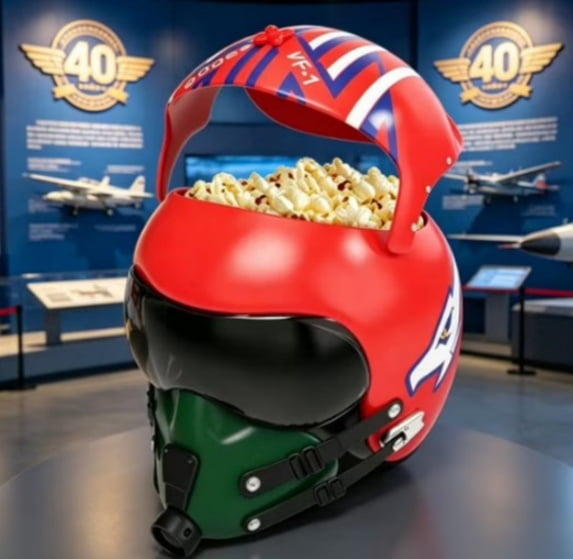 Maverick Helmet Popcorn Bucket, 40th Anniversary Commemorative Snack Container, Maverick Popcorn Buckets Authentic Pilot Design for Movie Theater Use Party Decor and Film Lovers
