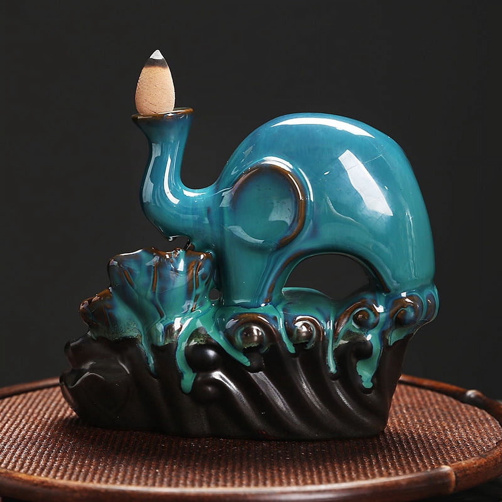 Ceramic Lotus Leaf Sandalwood Incense Burner Smoke Elephant Backflow Incense Holder Home Crafts and Ornaments