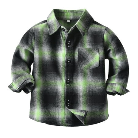 

ZHUASHUM Toddler Boys Girls Shirt Coat Jacket Plaid Long Sleeve Kids Turn Down Collar Button Tops Outwear