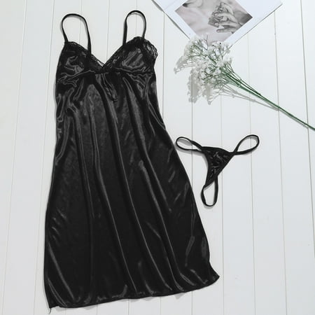 

MRULIC intimates for women Womens Sleep Babydoll Lingerie Lace Dress Sleepwear Underwear Babydoll Black + One size