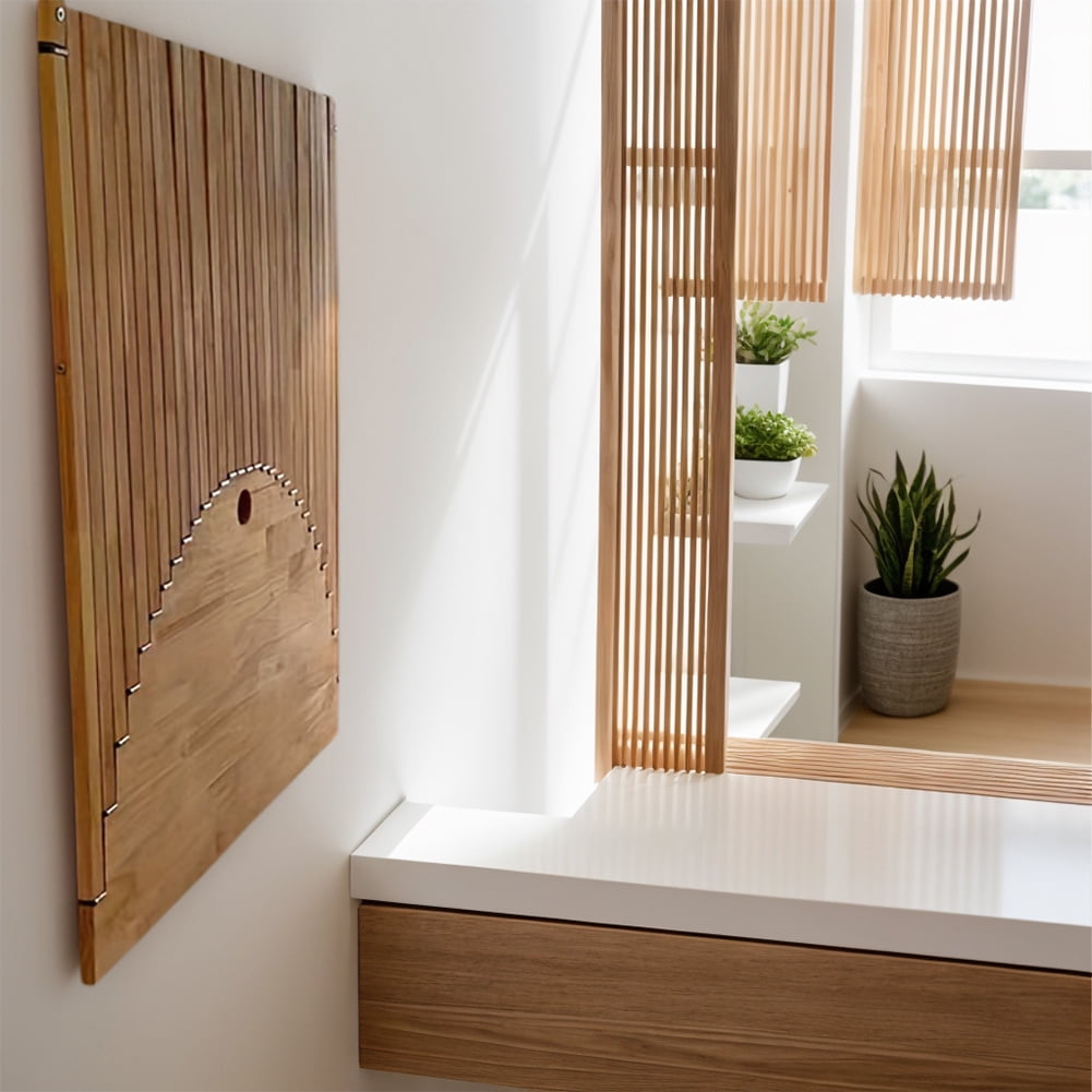 Space Saving Wall Mounted Folding Table - Bamboo-like Finish Foldable Desk for Home Office, Kitchen & Living Room, No Assembly Needed