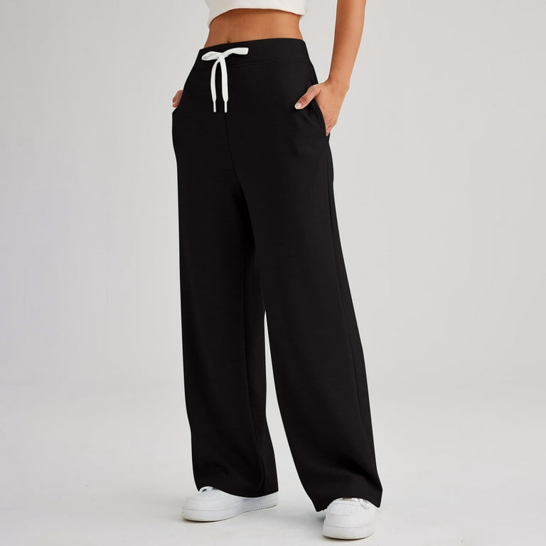 TQWQT Women's Wide Leg Sweatpants Fall Baggy Flare Sweatpants High Waist Straight  Leg Yoga Pants Black M 