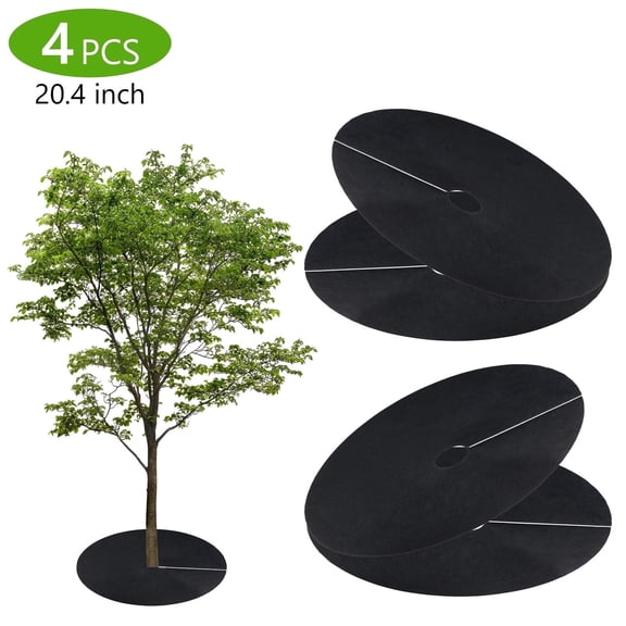 Tripumer 4 Pcs 20.4 inch Black Tree Mulch Rings Non-Woven Tree Protector Mats Weed Barrier Fabric for Gardening Landscaping