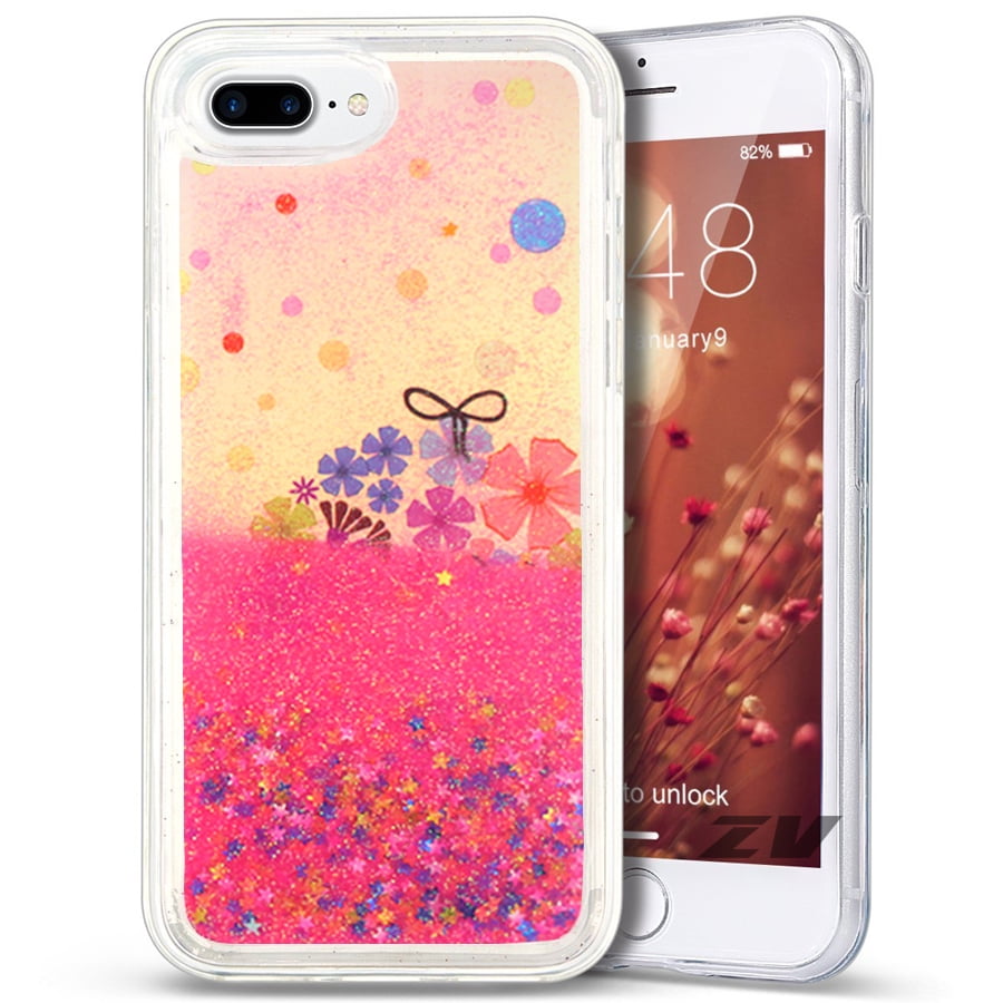 iPhone 7 / 7 Plus Case, ZV Glitter Star Design w/ Flowing Glitter