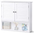 thumbnail image 1 of L-Link Bathroom Wall Cabinet, Wooden Hanging Medicine Cabinet with Double Shutter Doors and Adjustable Shelf, Wall Mounted Bathroom Cabinet with Open Shelf, 26 x 8.5 x 25 Inches, White, 1 of 9