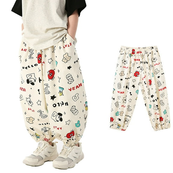 WOLLED Kids Boys Girls Loose Pants Toddler Printing Trousers for 2-12 Y Boys Anti-Mosquito Casual Pants