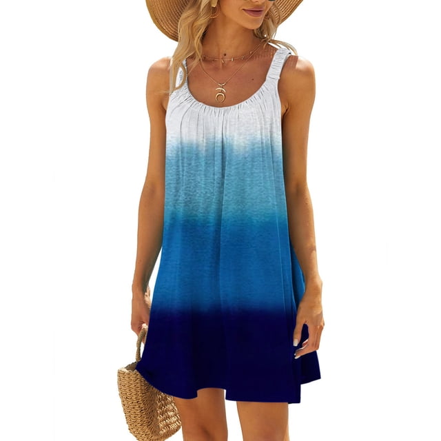 SMihono Robe Maxi Bohème d'Été pour Femmes Grande Taille Décontractée Imprimée Col Rond Manches Courtes Ample Longueur Genou Robe de Plage