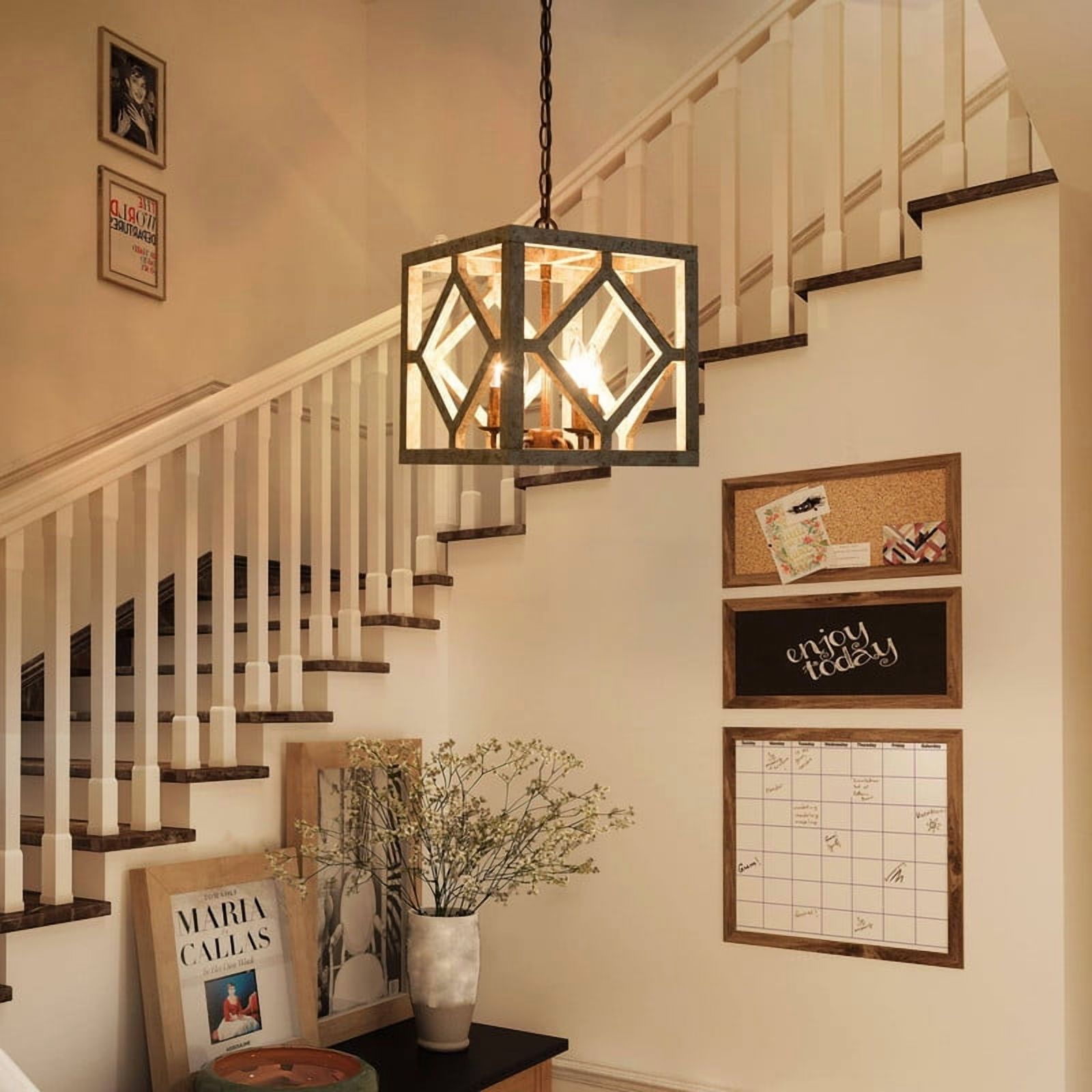 LNC Sesuvium 4-Light Farmhouse Pendant Light in Weathered Cream and Coffee Gold Finish