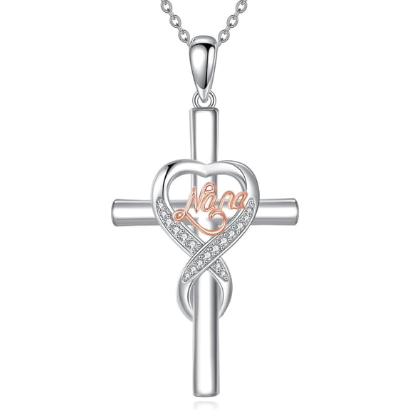 XATENJE Nana Necklace 925 Sterling Silver Cross Heart Nana Pendant Jewelry for Women Lover