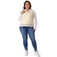 thumbnail image 3 of DARING DIVA Women's Plus V Neck Stripe Cable Knit Pullover Sweater Vest 1X Beige, 3 of 6