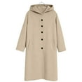 thumbnail image 2 of Fnooota Womens Wool Blend Coats, Single Breasted Hooded Winter Below the Knee Peacoats for Women Khaki Size L, 2 of 4