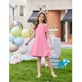 thumbnail image 4 of Arshiner Girls Summer Dress Short Sleeve Cold Shoulder Solid Color Swing Casual Dresses with Pockets, 4 of 6