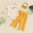 thumbnail image 2 of Bagilaanoe 3pcs Newborn Baby Girl Pants Set Short Sleeve Romper Tops + Flare Trousers + Headband 3M 6M 12M 18M 24M Infant Casual Clothes, 2 of 8