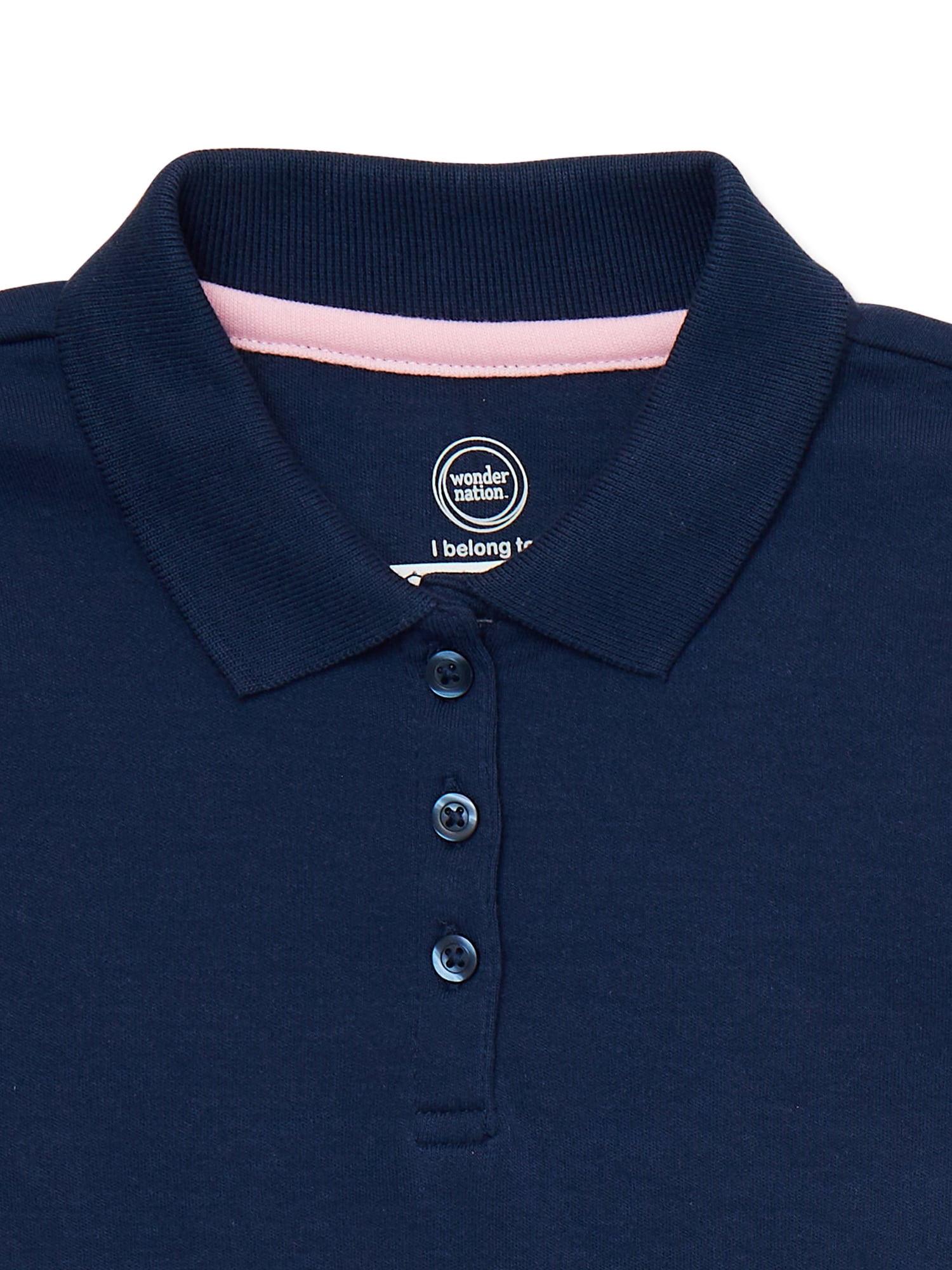 Wonder Nation Toddler Girls School Uniform Long Sleeve Interlock Polo Shirt, 2-Pack