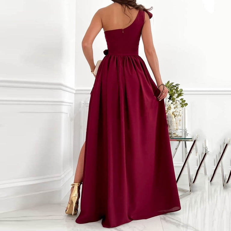 Abcnature Womens Maxi Dress, Women Solid Slimming One Shoulder Ruffles Split Dress, Plus Size Summer Casual Long Dresses, Wedding Guest Dresses Beach Party Dress Wine L - Walmart.com Abcnature Womens Maxi Dress, Women Solid Slimming One Shoulder Ruffles Split Dress, Plus Size Summer Casual Long Dresses, Wedding Guest Dresses Beach Party Dress Wine L - Walmart.com