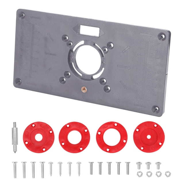 Graflsoa ABS Router Table Insert Plate with 4 Red Rings, Woodworking Tool for Edge Trimming and Grooving, Includes Random Screws, Gray/Red/Blue Options