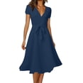 thumbnail image 1 of MAWCLOS Robe Midi Longue pour Femme à Imprimé Floral, Robes de Fête pour les Vacances, Col en V, Robe d'Été de Plage Décontractée à Manches Courtes, Bleu, P, 1 of 2