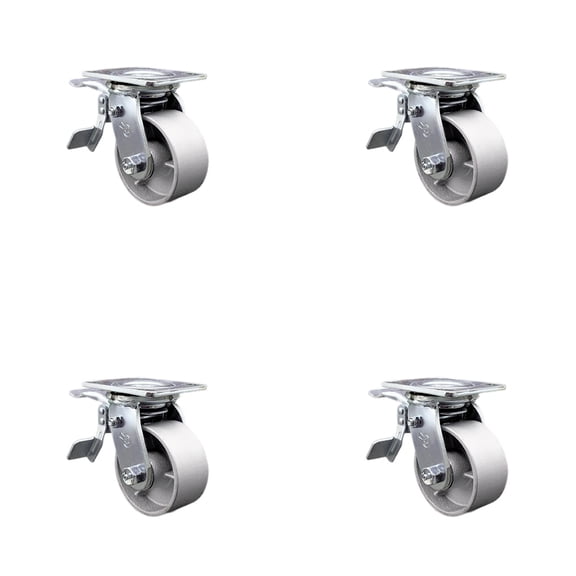 4 Inch Semi Steel Caster Set with Ball Bearings and Total Lock Brakes SCC