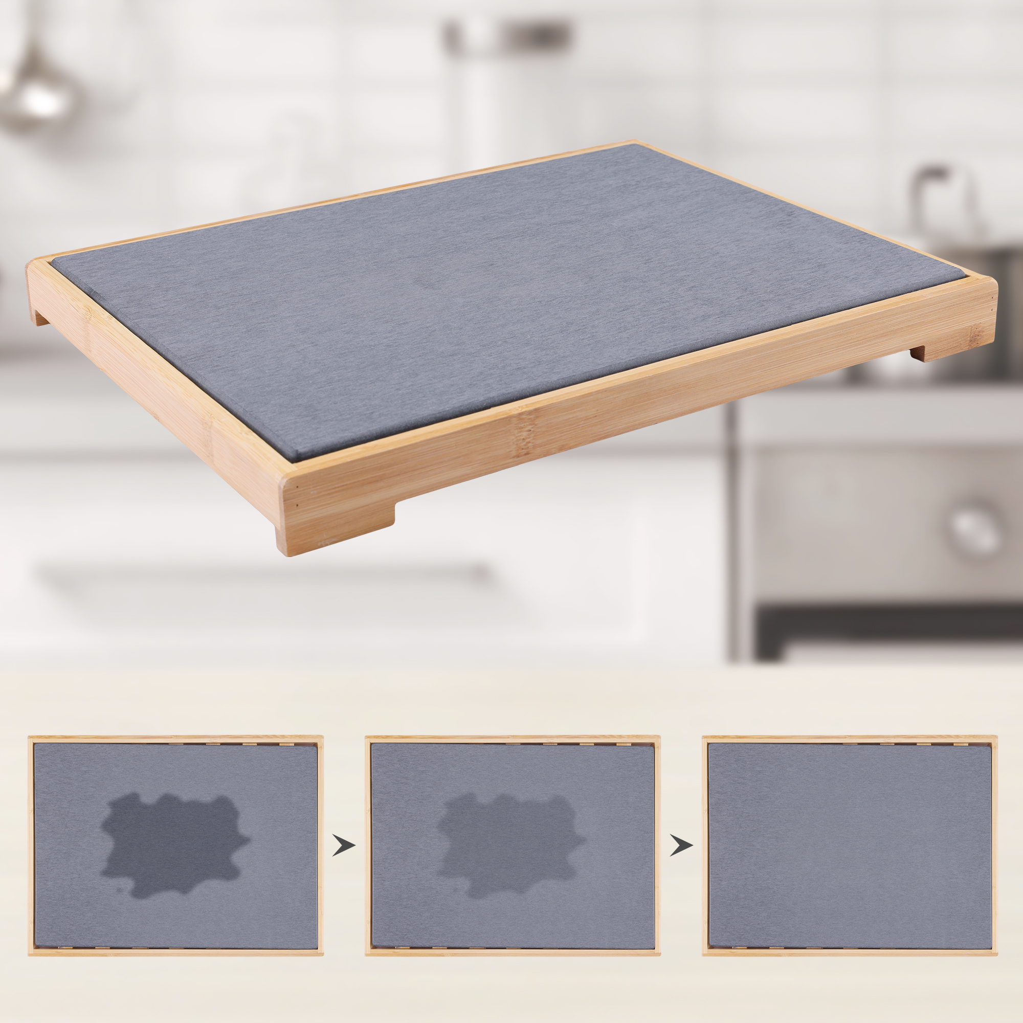 Unique Bargains Diatomaceous Stone Dish Drying Mat with Dish Drying Rack Dark Gray