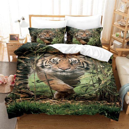 3PCS Comforter Bed Set Twin Full Queen King Size Soft Comforter Duvet Cover 3D Animal Tiger Dog Puppy Print Duvet Bedding Sets