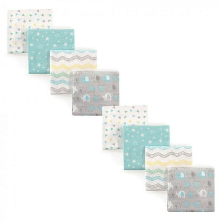 Luvable Friends Unisex Baby Cotton Flannel Receiving Blankets, Basic Elephant 8-Piece, One Size