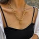 thumbnail image 1 of Collar para mujer, joyería para mujer, collar vintage dorado con cadena grande y candado, joyería para mujer, collar de aleación., 1 of 5