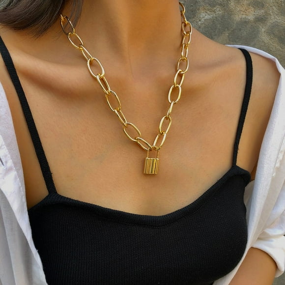 FcBaudy Necklace for Women, Jewelry for Women, Women's Jewelry Vintage Golden Large Chain Lock Necklace Women's Jewelry Gift alloy necklace