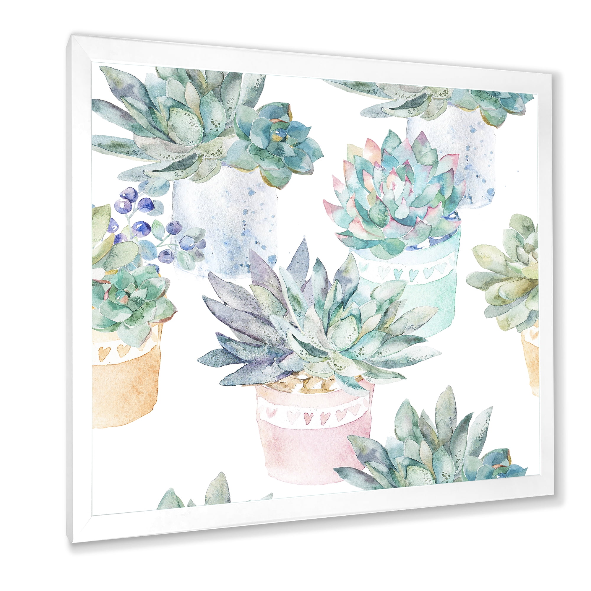 Designart 'Pastel Toned Succulent Housplants in Flowerpots' Traditional Framed Art Print