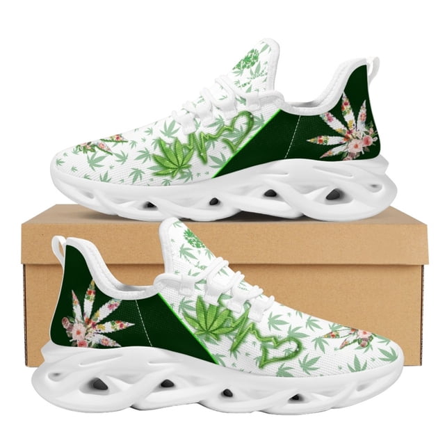 Zapatillas deportivas de malla con estampado de hojas verdes para mujer, ligeras y con plataforma para exteriores.