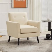 Mid-Century Modern Accent Chair, Durable Linen Upholstery, Ergonomic Design, 350lb Capacity, Quick 15-Min Assembly