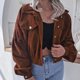 thumbnail image 2 of Abrigo Largo Linterna Mangas Recortada Color Sólido Botón Hasta Casual Corduroy Mujer Chaqueta Marrón XL, 2 of 6