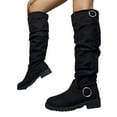 thumbnail image 2 of Women's Belt Buckle Knee High Boots, Fashion Low Heel Riding Style Boots for Casual Travel or Fall Outfits, 2 of 10