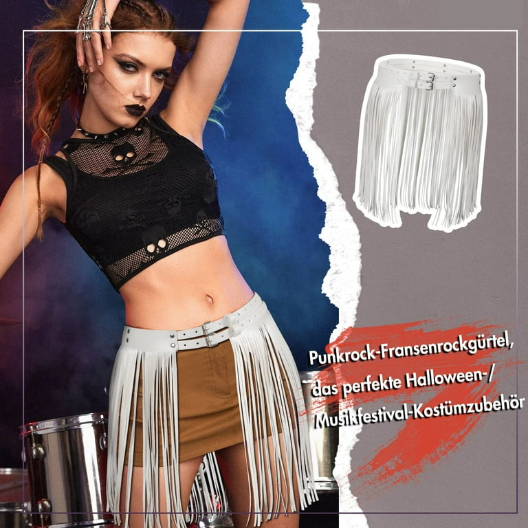 Women's Faux Leather Tassel Skirt Fringes Skirt Leather Cinch Waist Belt Punk Gothic Belt for Skirt Pants Bikini