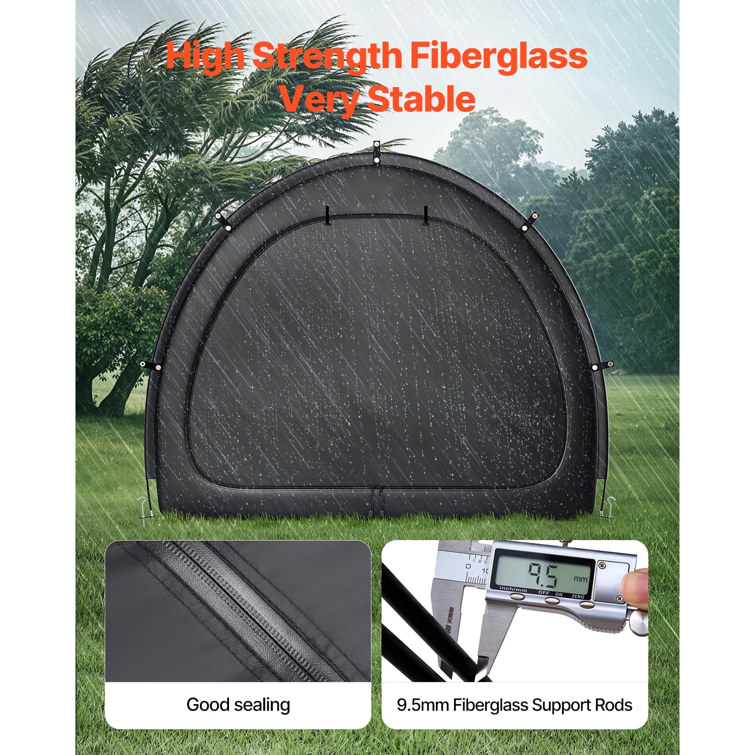 KFFKFF Outdoor Bike Shelter, Holds 4-5 Bicycles, Spacious Tent with Ventilation Window, Water-Resistant Fan-Shaped Design, Durable Fiberglass Frame & Double Zippers, Suitable for Bikes
