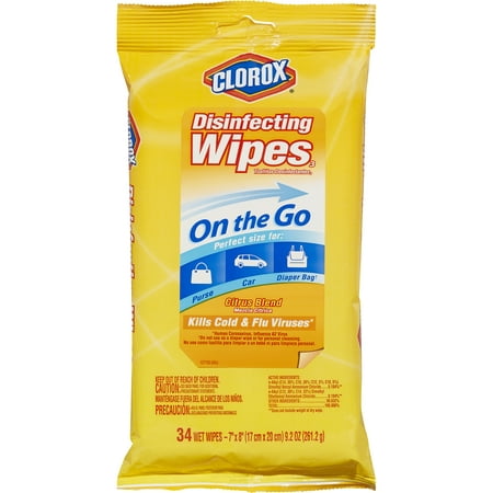 (2 pack) Clorox Disinfecting Wipes On The Go, Bleach Free Travel Wipes - Citrus Blend, 34