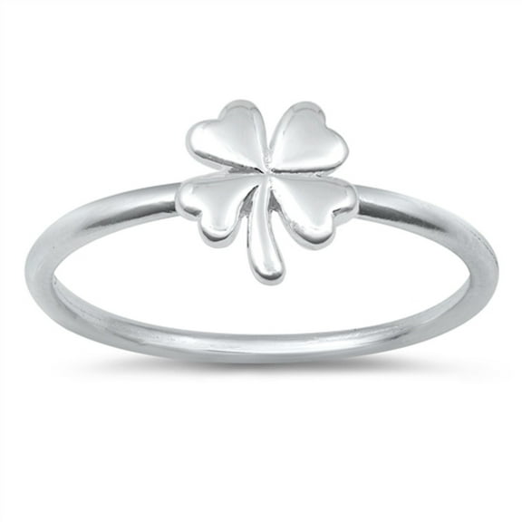 Rhodium Plated Sterling Silver Plain Clover Ring Size 4
