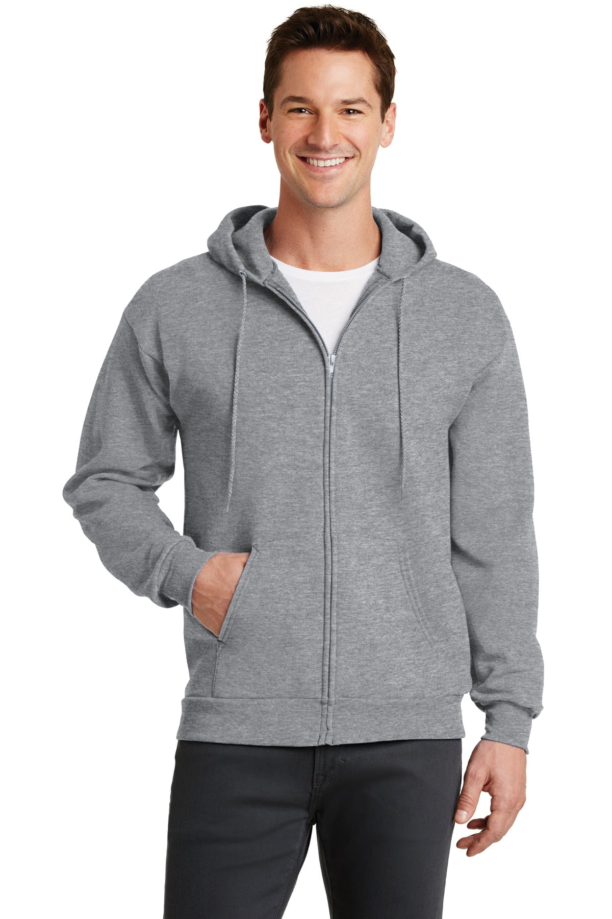 PC78ZH Dark Heather Grey M Port & Company Core Fleece Full-Zip Hooded Sweatshirt