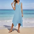 thumbnail image 2 of Women's Swimsuit Coverup Casual Sleeveless V Neck Beach Long Dress Summer Solid Color Irregular Hem Loose Mid Dress, 2 of 8