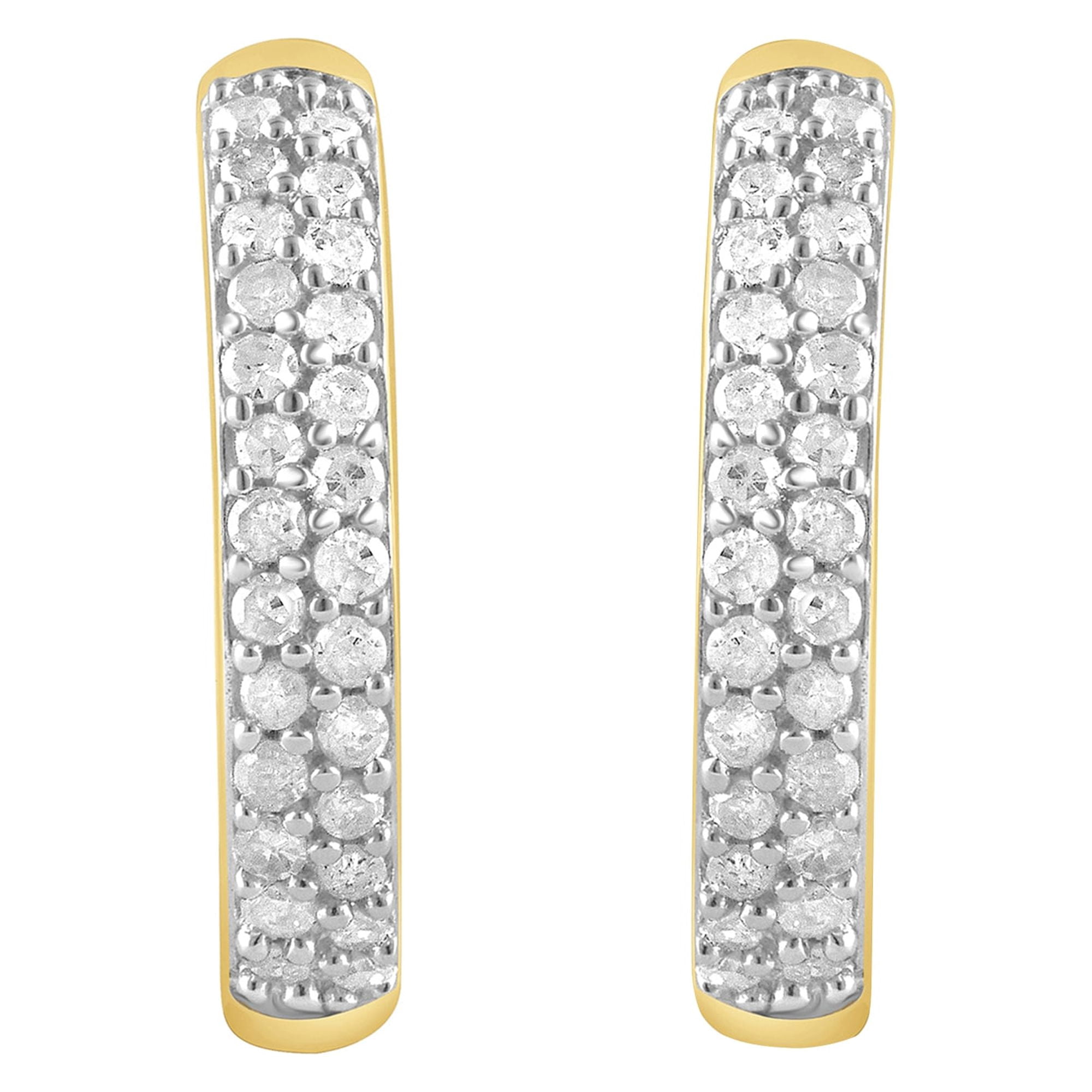 Brilliance Fine Jewelry 1/4 Carat YG Plated Sterling Silver Diamond Huggies Earrings for Women