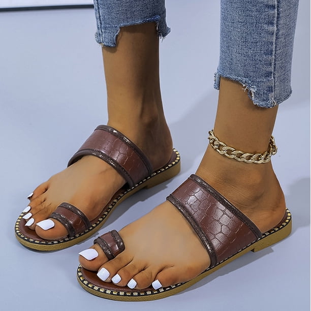 MKLEKYY Sandalias para Mujer, Sandalias Informales de Verano Con Punta Abierta, Lisas, Planas, Suaves y Transpirables